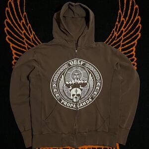Brown obey zip up jacket